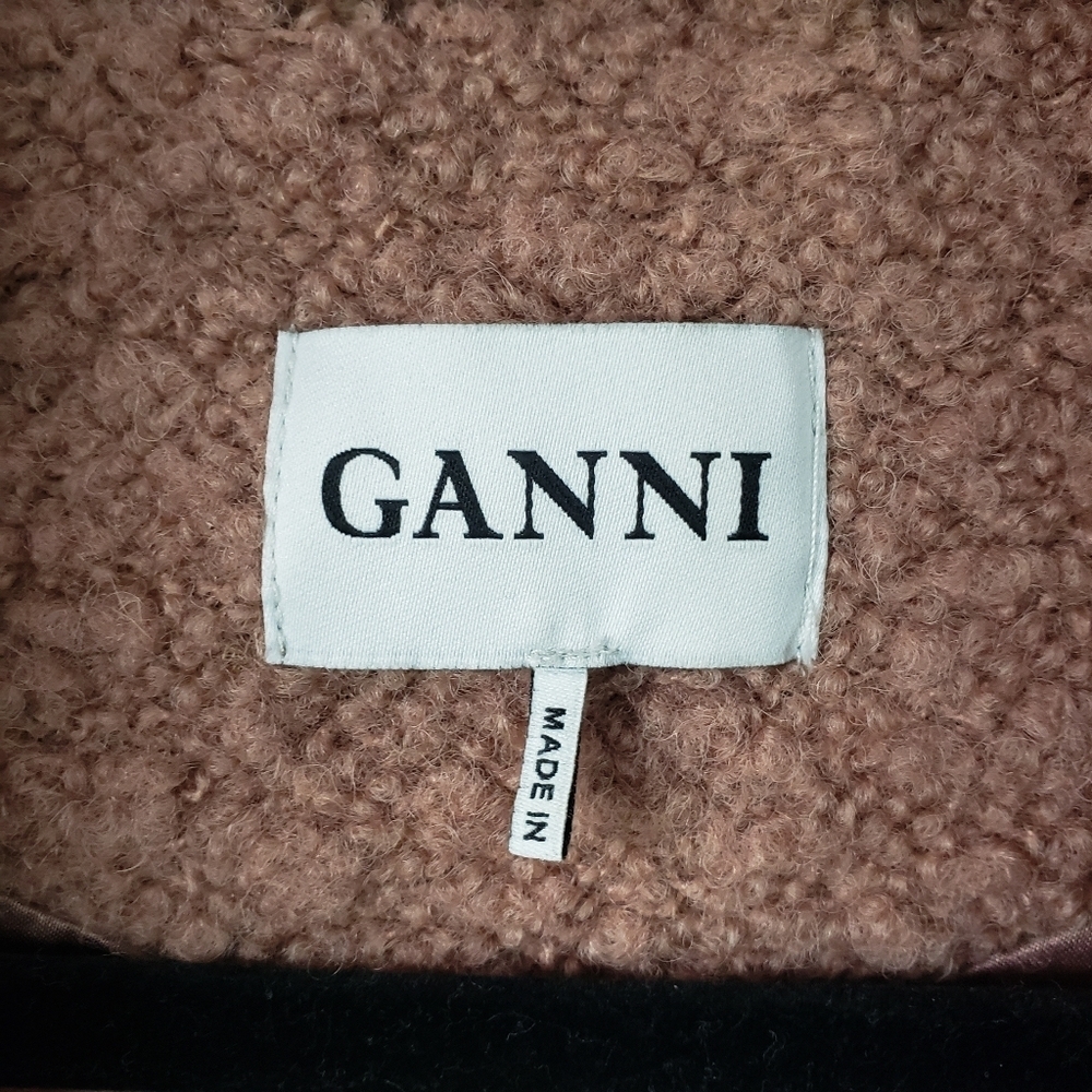 Ganni Fenn Boucle Muave Tan Long Wrap Coat size Small - Picture 3 of 12